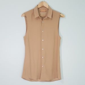Designer Wendy Nichol Tan 100% Silk Sleeveless Blouse